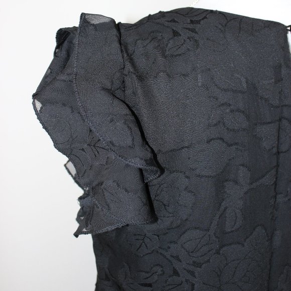 NWOT Zanzea Floral Textured Black Mini Dress Flutter Sleeves Size XL - Picture 3 of 5